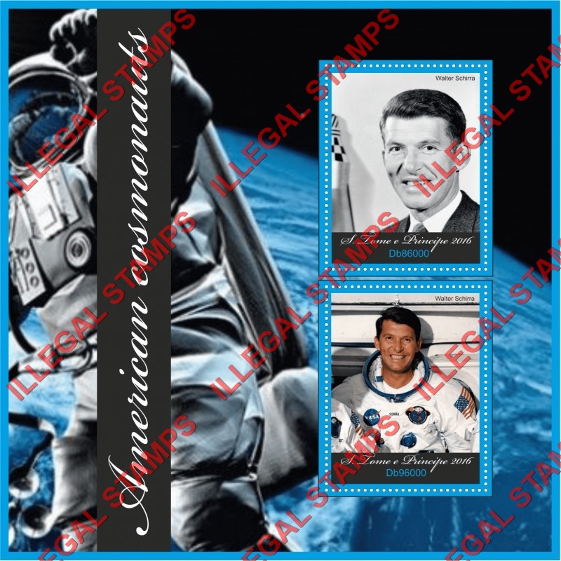 Saint Thomas and Prince Islands 2016 Space Astronaut Walter Schirra Illegal Stamp Souvenir Sheet of 2