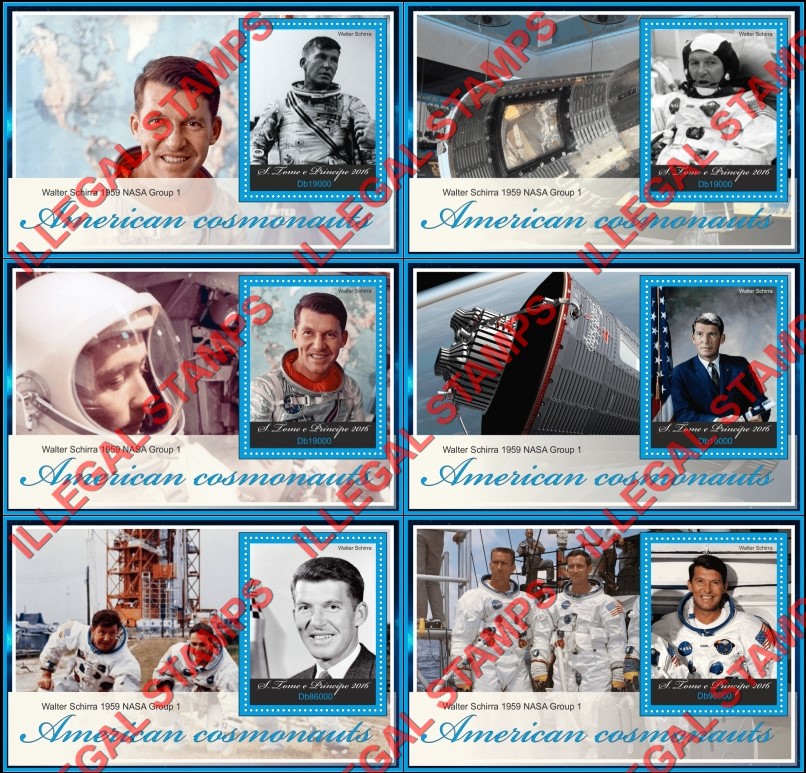 Saint Thomas and Prince Islands 2016 Space Astronaut Walter Schirra Illegal Stamp Souvenir Sheets of 1