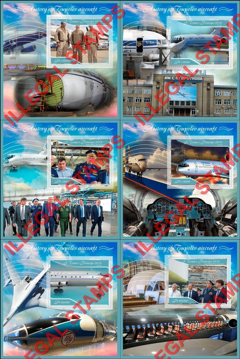 Saint Thomas and Prince Islands 2016 Tupolev Aircraft History Illegal Stamp Souvenir Sheets of 1
