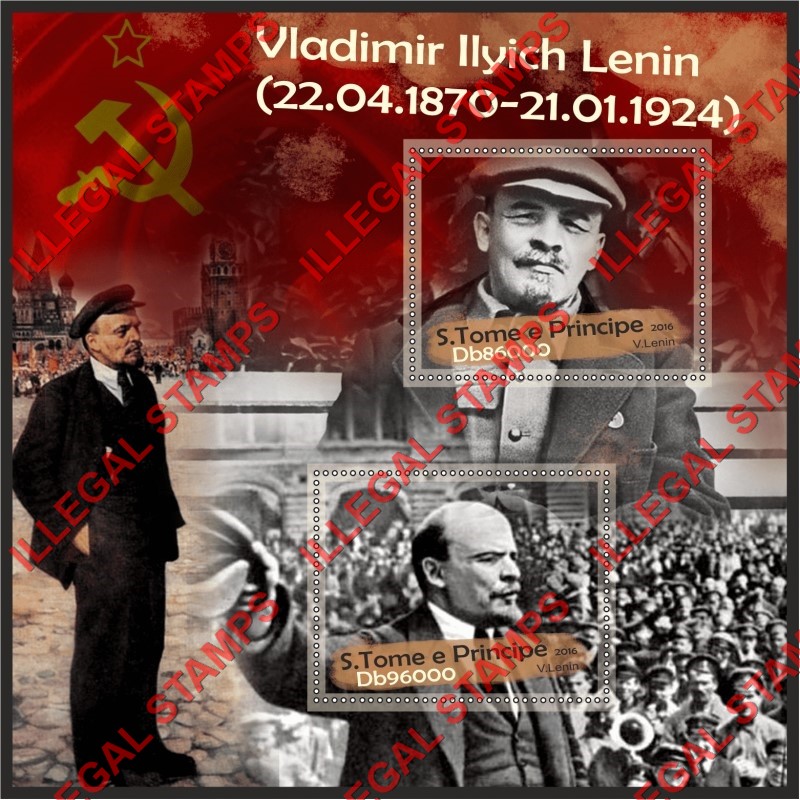 Saint Thomas and Prince Islands 2016 Vladimir Lenin Illegal Stamp Souvenir Sheet of 2