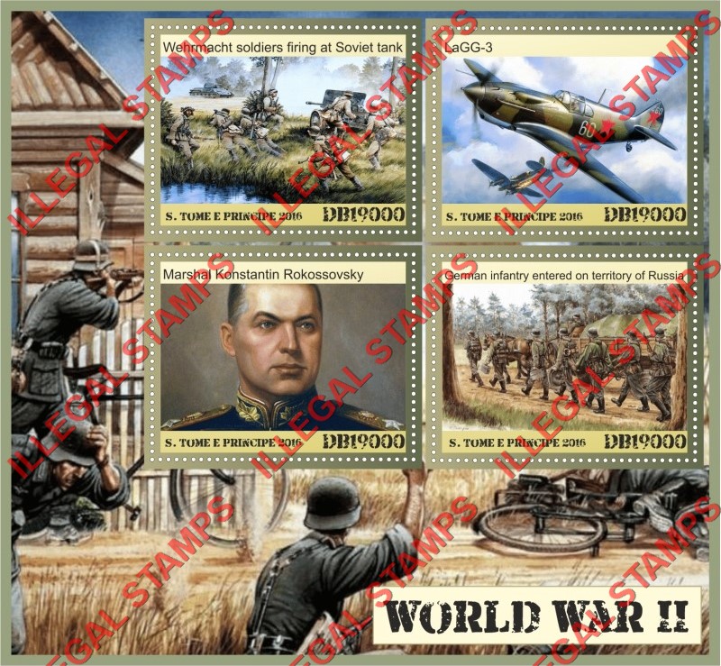 Saint Thomas and Prince Islands 2016 World War II Illegal Stamp Souvenir Sheet of 4