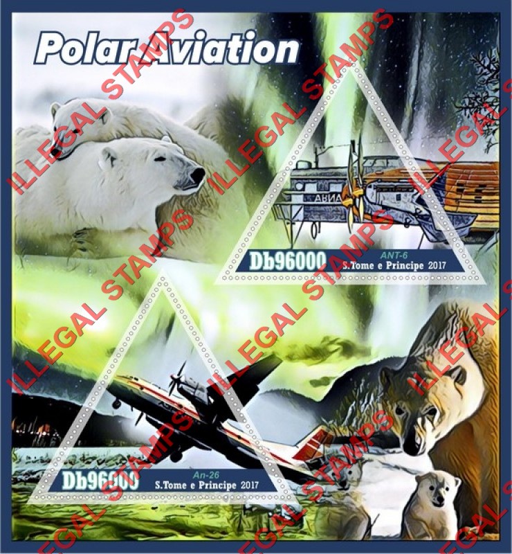 Saint Thomas and Prince Islands 2017 Aviation Polar Aviation Illegal Stamp Souvenir Sheet of 2