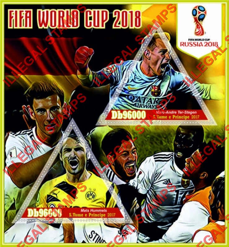 Saint Thomas and Prince Islands 2017 FIFA World Cup Soccer in Russia in 2018 (different) Illegal Stamp Souvenir Sheet of 2