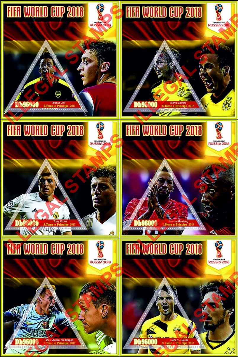 Saint Thomas and Prince Islands 2017 FIFA World Cup Soccer in Russia in 2018 (different) Illegal Stamp Souvenir Sheets of 1