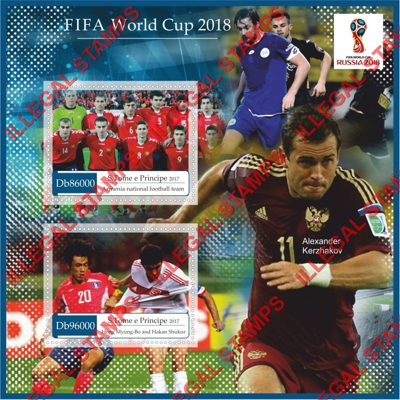 Saint Thomas and Prince Islands 2017 FIFA World Cup Soccer in Russia in 2018 Illegal Stamp Souvenir Sheet of 2