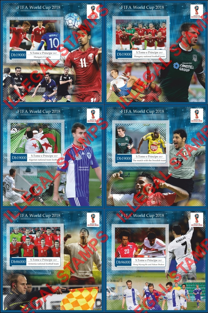 Saint Thomas and Prince Islands 2017 FIFA World Cup Soccer in Russia in 2018 Illegal Stamp Souvenir Sheets of 1
