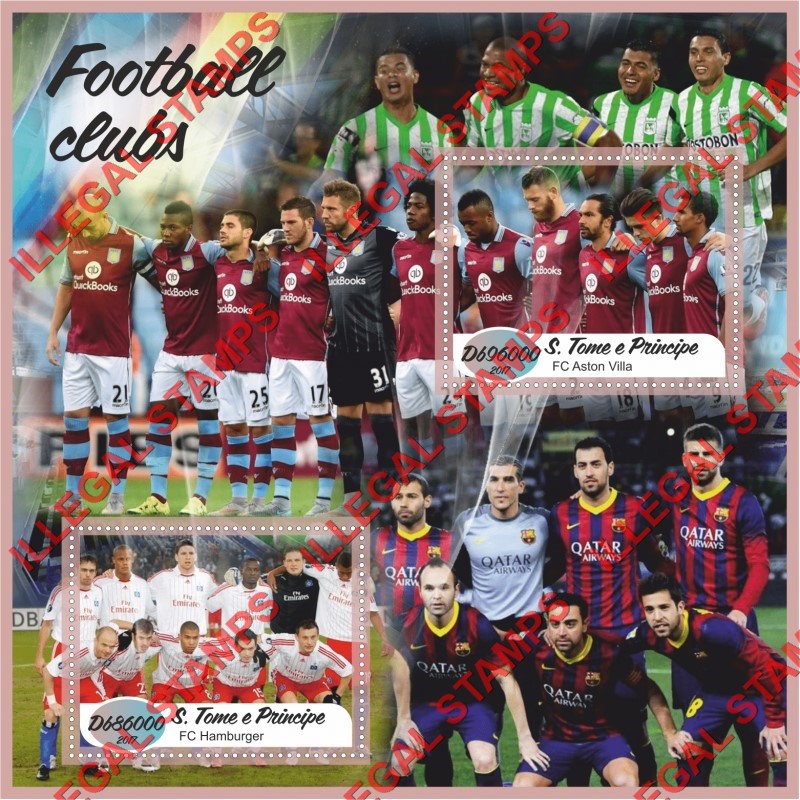 Saint Thomas and Prince Islands 2017 Football Clubs Soccer Illegal Stamp Souvenir Sheet of 2