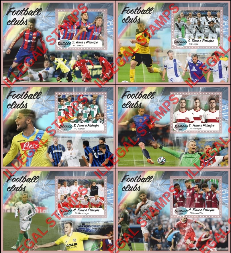 Saint Thomas and Prince Islands 2017 Football Clubs Soccer Illegal Stamp Souvenir Sheets of 1