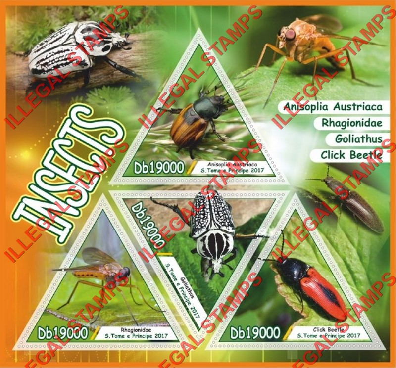 Saint Thomas and Prince Islands 2017 Insects Illegal Stamp Souvenir Sheet of 4