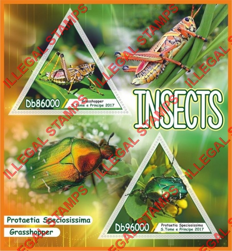 Saint Thomas and Prince Islands 2017 Insects Illegal Stamp Souvenir Sheet of 2