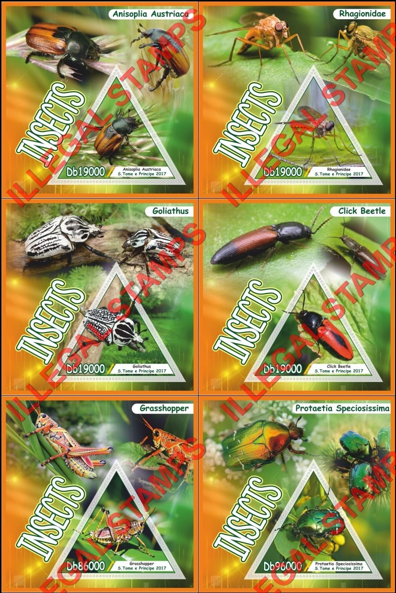 Saint Thomas and Prince Islands 2017 Insects Illegal Stamp Souvenir Sheets of 1