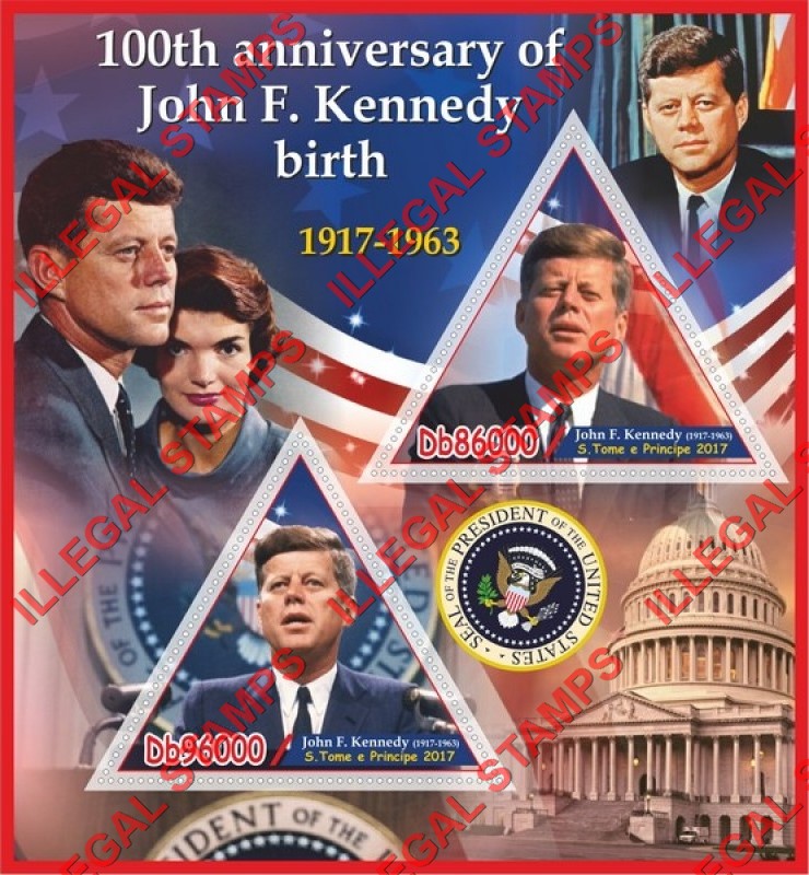 Saint Thomas and Prince Islands 2017 John F. Kennedy Illegal Stamp Souvenir Sheet of 2