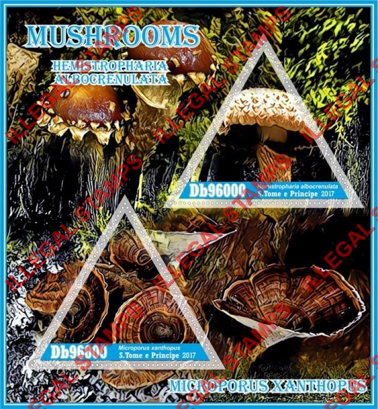 Saint Thomas and Prince Islands 2017 Mushrooms Illegal Stamp Souvenir Sheet of 2