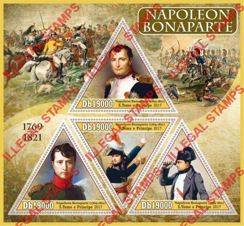 Saint Thomas and Prince Islands 2017 Napoleon Bonaparte (different) Illegal Stamp Souvenir Sheet of 4