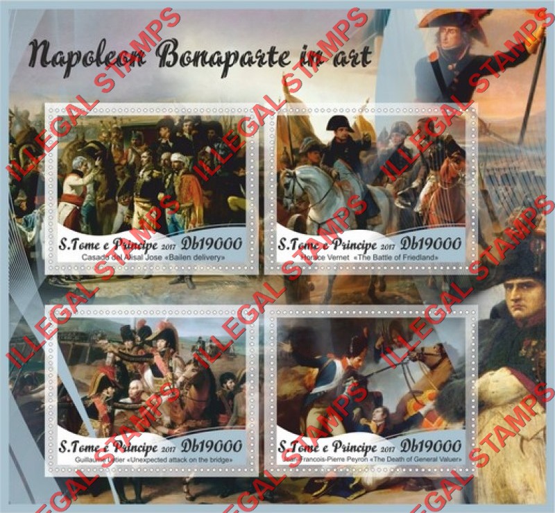 Saint Thomas and Prince Islands 2017 Napoleon Bonaparte in Art Illegal Stamp Souvenir Sheet of 4