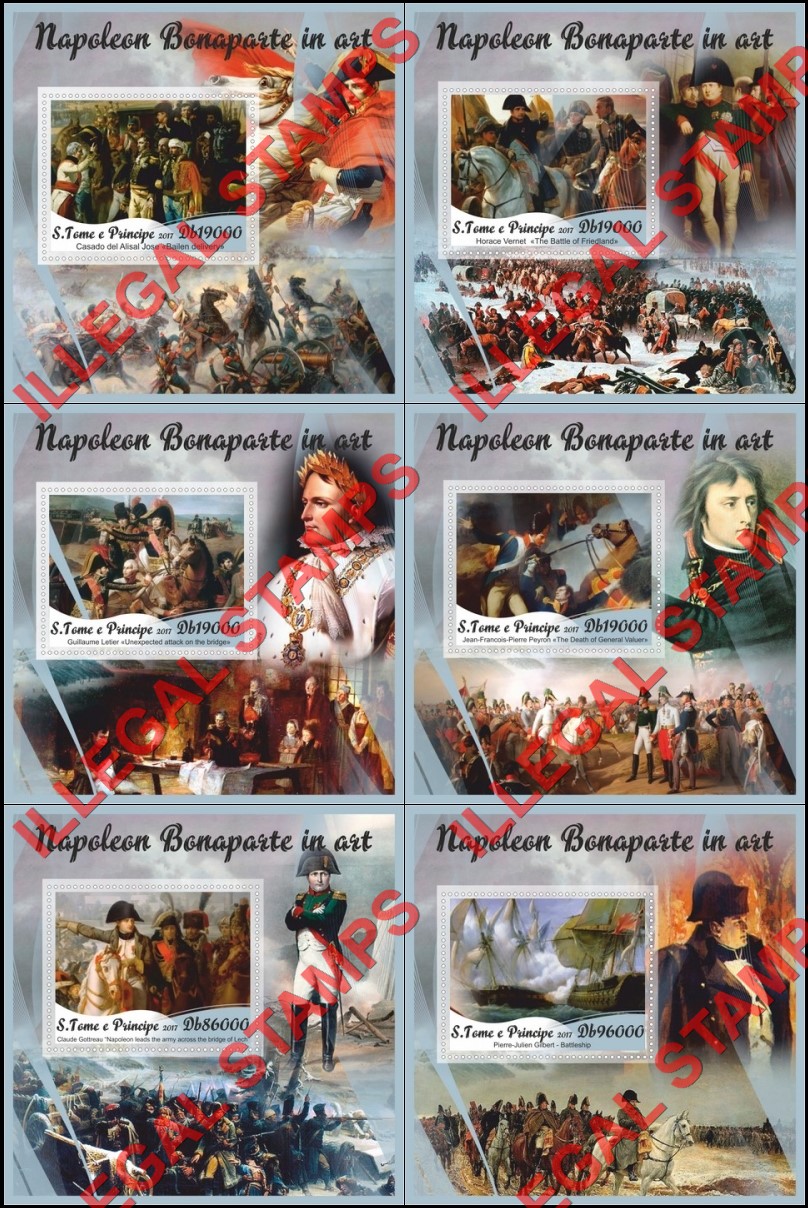 Saint Thomas and Prince Islands 2017 Napoleon Bonaparte in Art Illegal Stamp Souvenir Sheets of 1