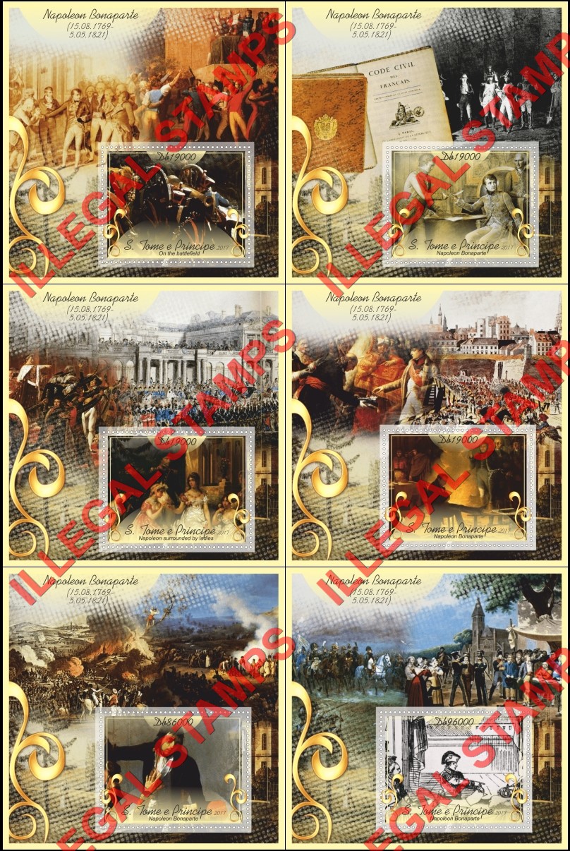 Saint Thomas and Prince Islands 2017 Napoleon Bonaparte Illegal Stamp Souvenir Sheets of 1
