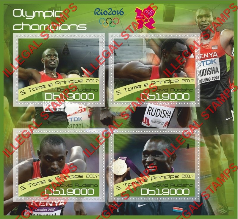 Saint Thomas and Prince Islands 2017 Olympic Champions David Rudisha Illegal Stamp Souvenir Sheet of 4