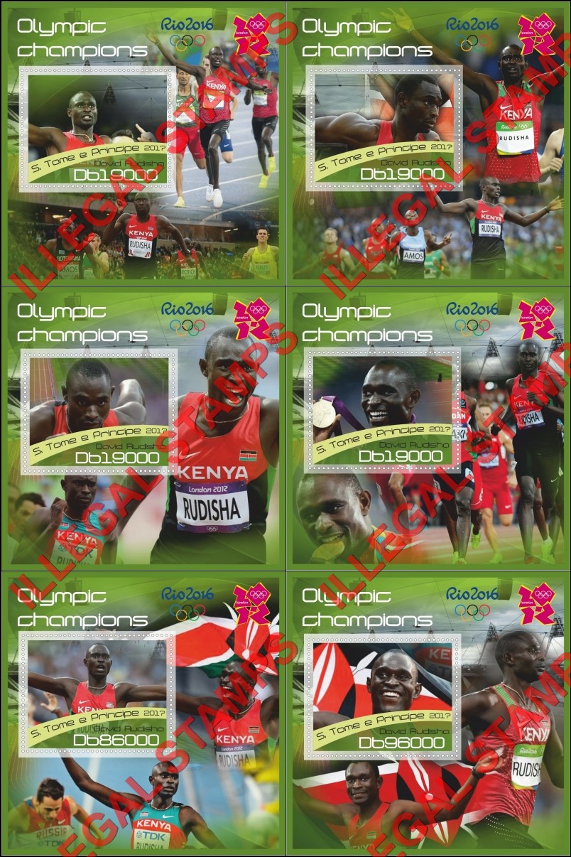 Saint Thomas and Prince Islands 2017 Olympic Champions David Rudisha Illegal Stamp Souvenir Sheets of 1