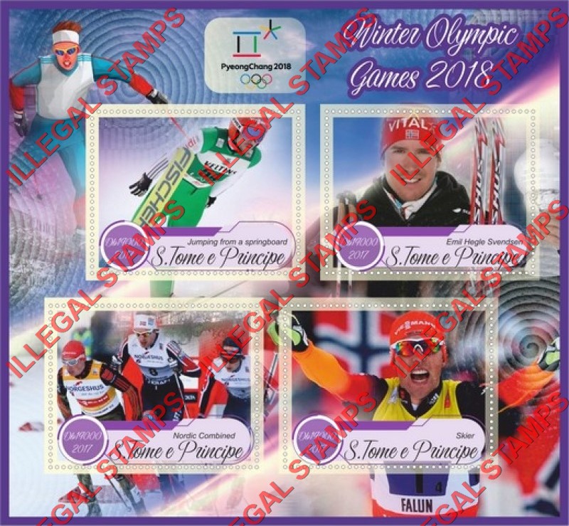 Saint Thomas and Prince Islands 2017 Olympic Games in PyeongChang in 2018 Illegal Stamp Souvenir Sheet of 4