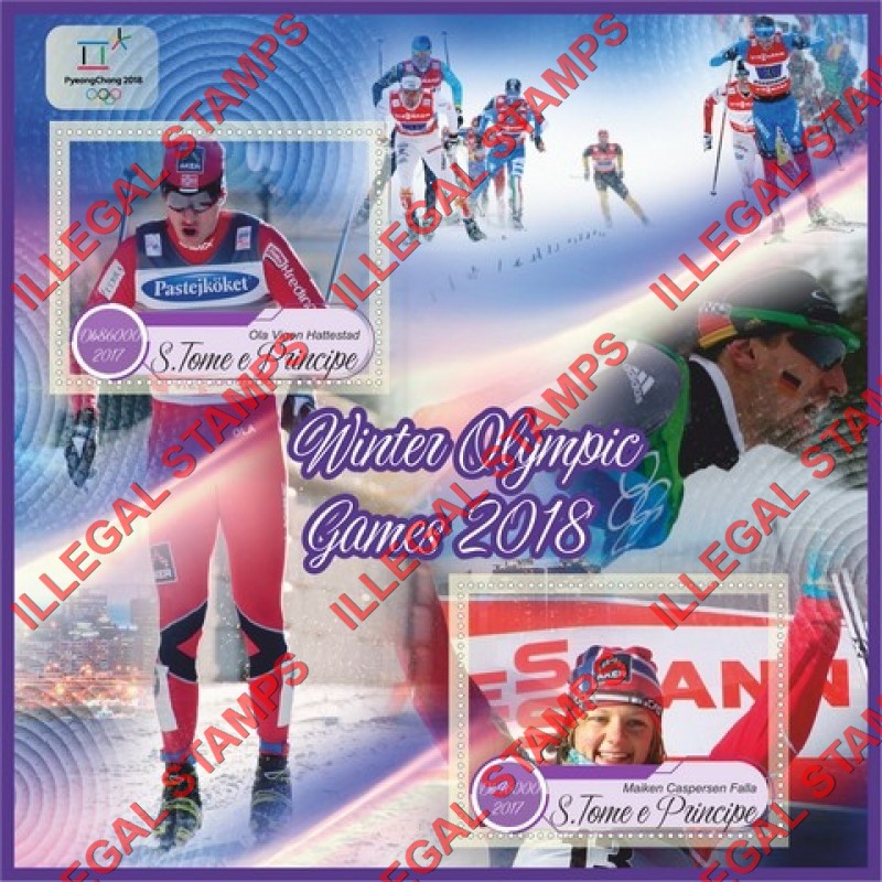 Saint Thomas and Prince Islands 2017 Olympic Games in PyeongChang in 2018 Illegal Stamp Souvenir Sheet of 2