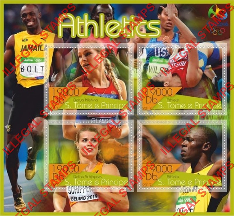 Saint Thomas and Prince Islands 2017 Olympic Games in Rio in 2016 Athletics Illegal Stamp Souvenir Sheet of 4