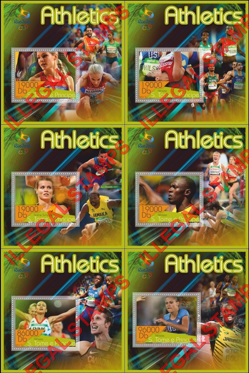 Saint Thomas and Prince Islands 2017 Olympic Games in Rio in 2016 Athletics Illegal Stamp Souvenir Sheets of 1