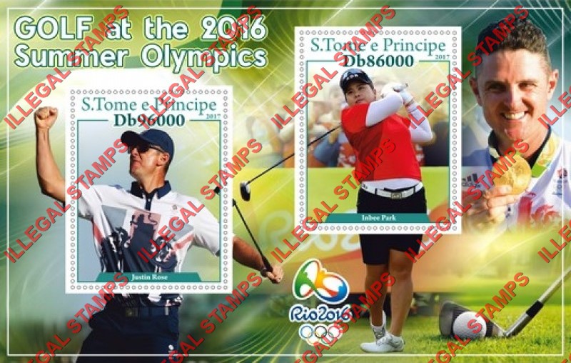 Saint Thomas and Prince Islands 2017 Olympic Games in Rio in 2016 Golf Illegal Stamp Souvenir Sheet of 2