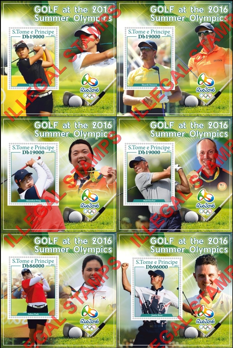 Saint Thomas and Prince Islands 2017 Olympic Games in Rio in 2016 Golf Illegal Stamp Souvenir Sheets of 1