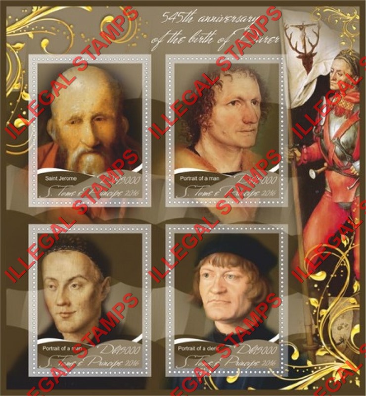 Saint Thomas and Prince Islands 2017 Paintings by Albrecht Durer Illegal Stamp Souvenir Sheet of 4