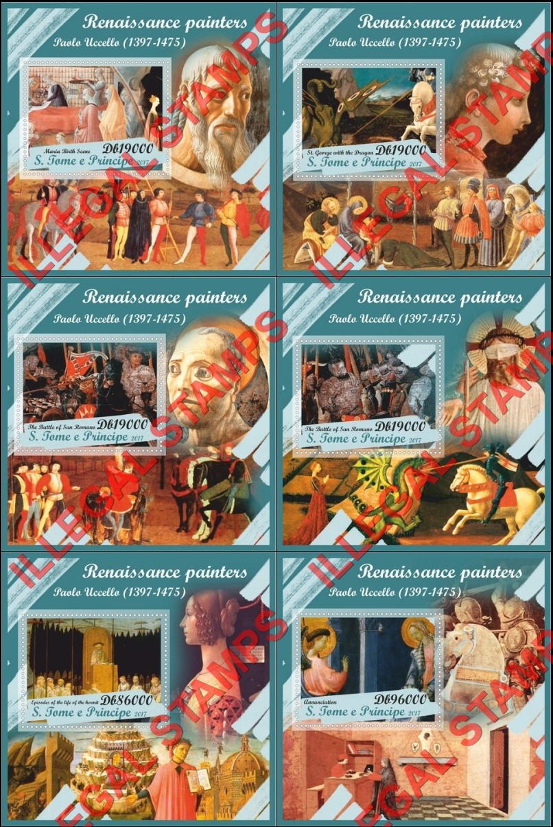 Saint Thomas and Prince Islands 2017 Paintings by Paolo Uccello Illegal Stamp Souvenir Sheets of 1