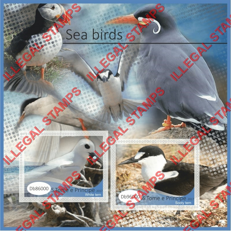 Saint Thomas and Prince Islands 2017 Sea Birds Illegal Stamp Souvenir Sheet of 2
