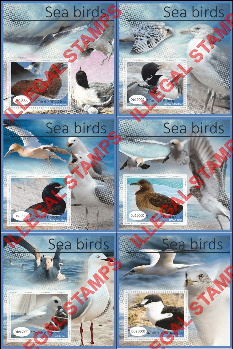 Saint Thomas and Prince Islands 2017 Sea Birds Illegal Stamp Souvenir Sheets of 1