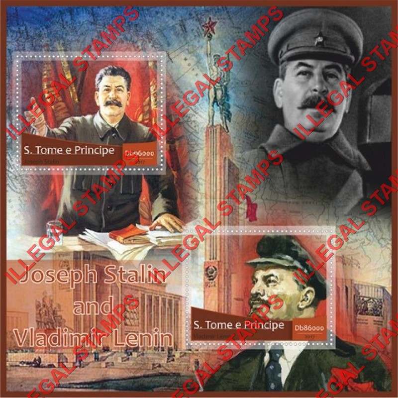 Saint Thomas and Prince Islands 2017 Stalin and Lenin Illegal Stamp Souvenir Sheet of 2