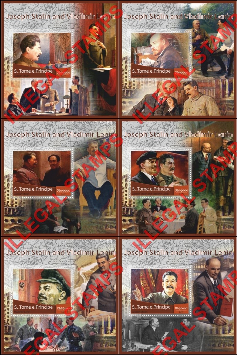 Saint Thomas and Prince Islands 2017 Stalin and Lenin Illegal Stamp Souvenir Sheets of 1