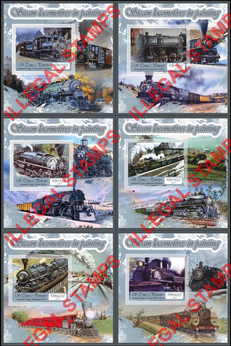 Saint Thomas and Prince Islands 2017 Steam Locomotives in Paintings Illegal Stamp Souvenir Sheets of 1