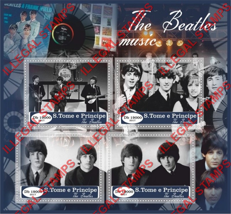 Saint Thomas and Prince Islands 2017 The Beatles Illegal Stamp Souvenir Sheet of 4