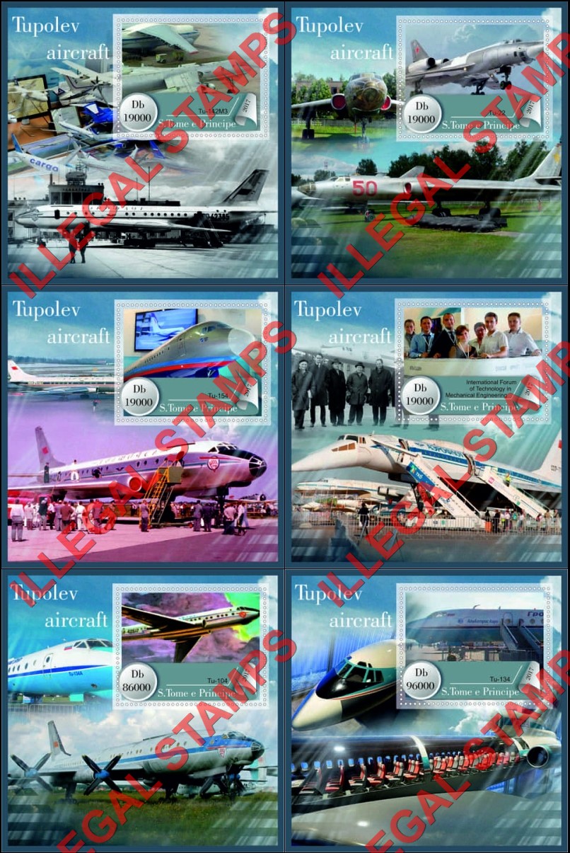Saint Thomas and Prince Islands 2017 Tupolev Aircraft Illegal Stamp Souvenir Sheets of 1