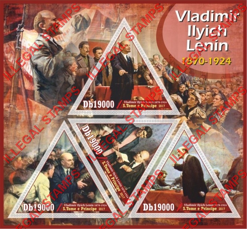 Saint Thomas and Prince Islands 2017 Vladimir Lenin Illegal Stamp Souvenir Sheet of 4