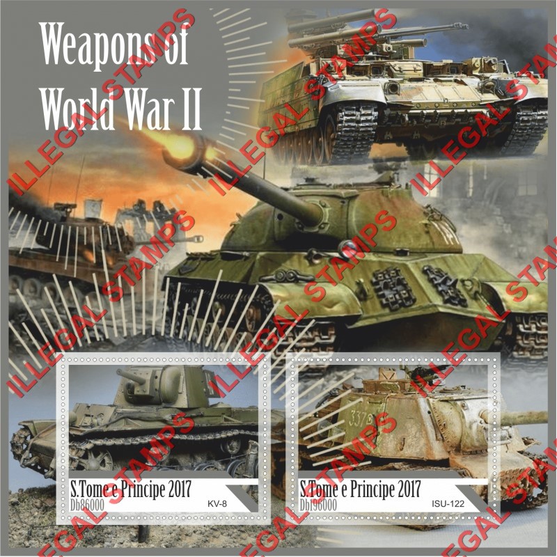 Saint Thomas and Prince Islands 2017 Weapons of World War II Tanks Illegal Stamp Souvenir Sheet of 2