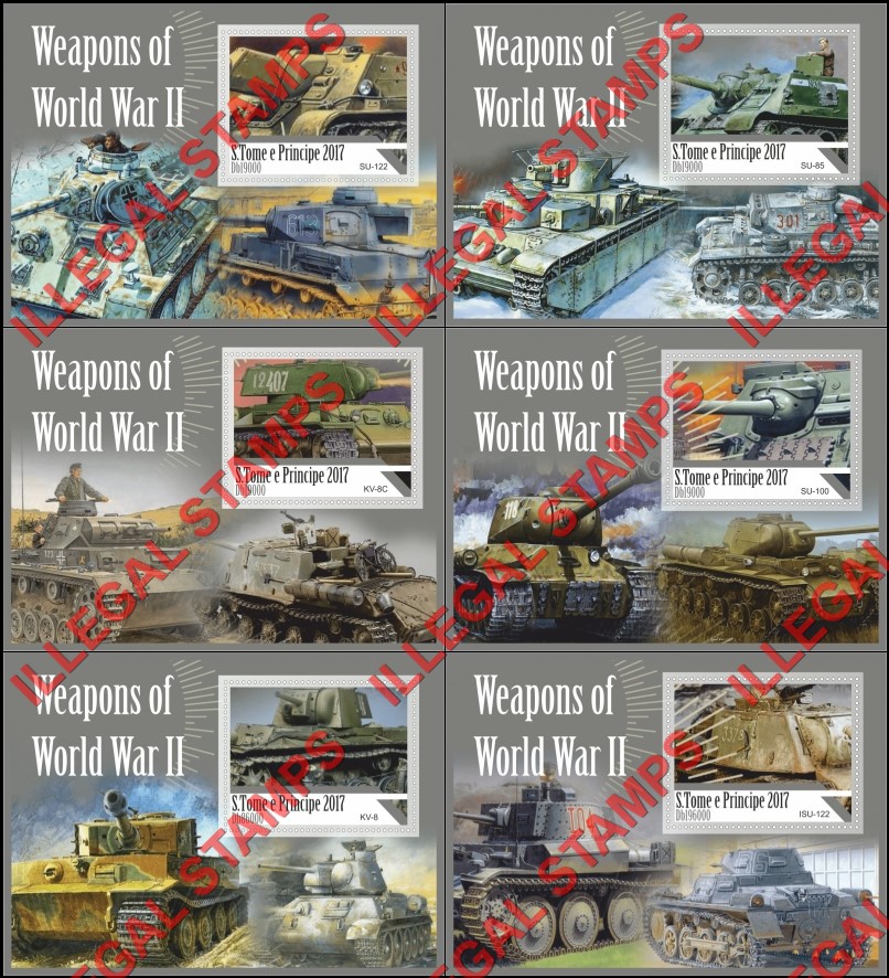 Saint Thomas and Prince Islands 2017 Weapons of World War II Tanks Illegal Stamp Souvenir Sheets of 1