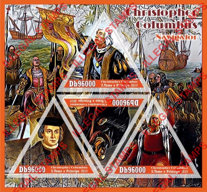 Saint Thomas and Prince Islands 2018 Christopher Columbus Illegal Stamp Souvenir Sheet of 4
