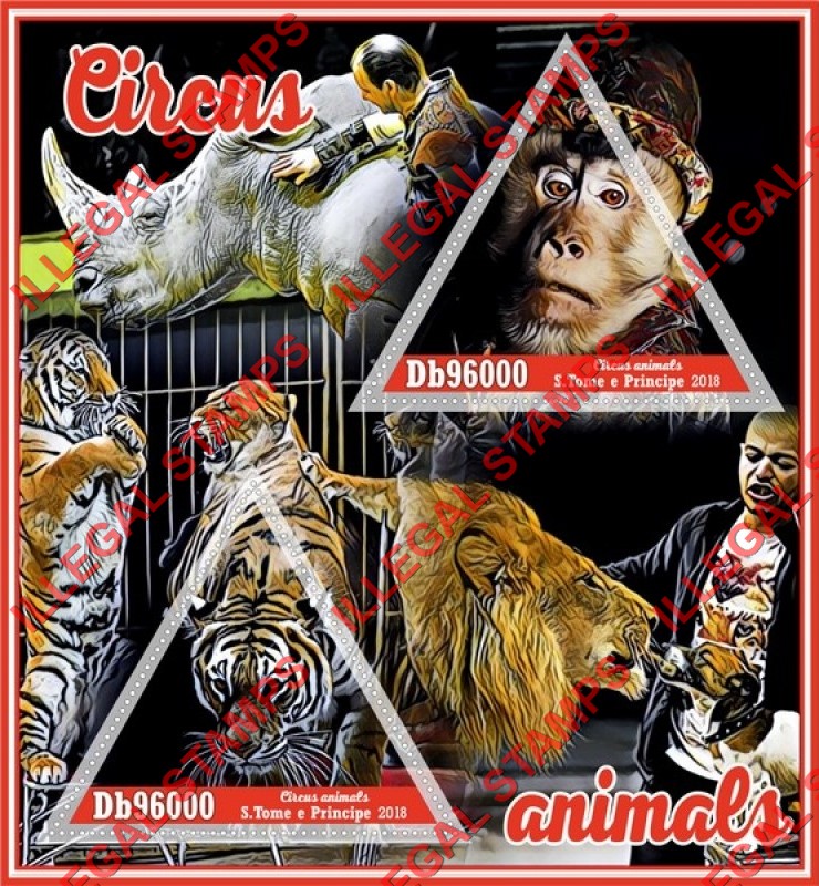 Saint Thomas and Prince Islands 2018 Circus Animals Illegal Stamp Souvenir Sheet of 2