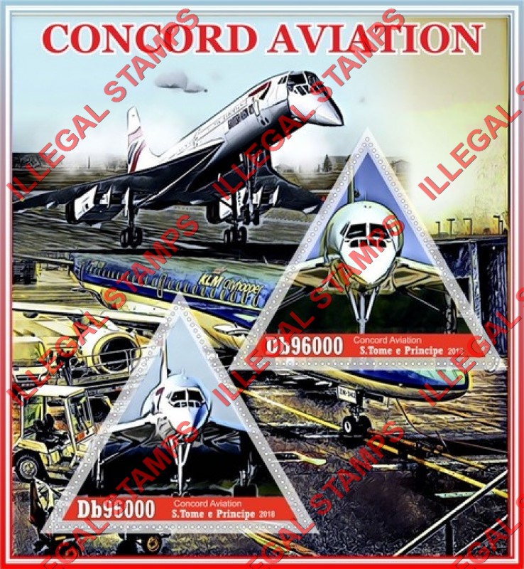 Saint Thomas and Prince Islands 2018 Concorde Aviation Illegal Stamp Souvenir Sheet of 2