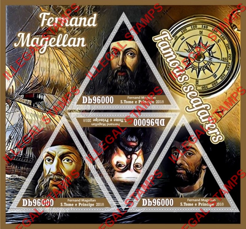 Saint Thomas and Prince Islands 2018 Fernand Magellan Famous Seafarers Illegal Stamp Souvenir Sheet of 4