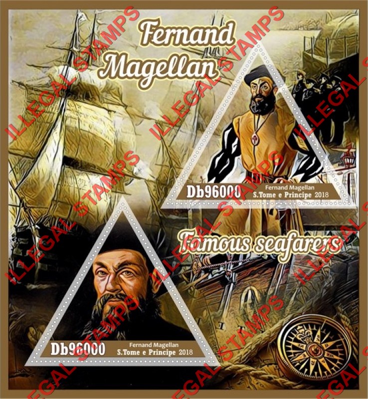 Saint Thomas and Prince Islands 2018 Fernand Magellan Famous Seafarers Illegal Stamp Souvenir Sheet of 2