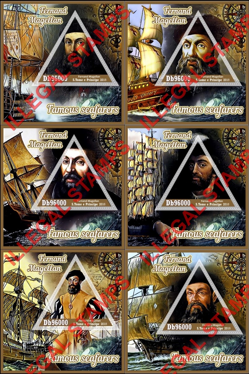 Saint Thomas and Prince Islands 2018 Fernand Magellan Famous Seafarers Illegal Stamp Souvenir Sheets of 1