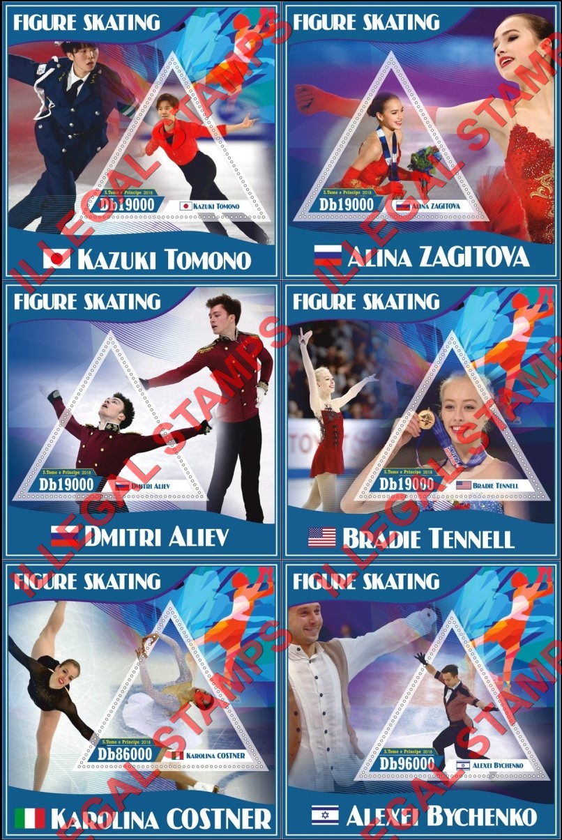 Saint Thomas and Prince Islands 2018 Figure Skating Figure Skaters Illegal Stamp Souvenir Sheets of 1