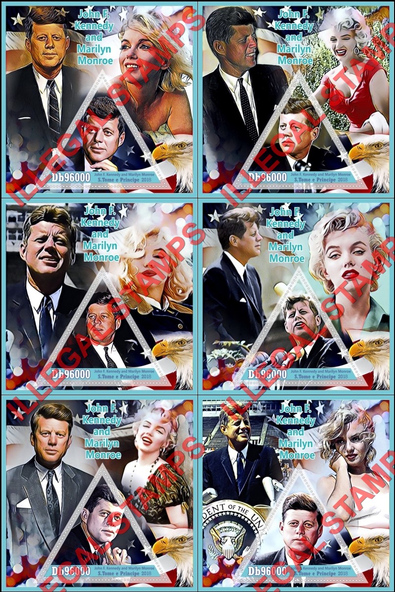 Saint Thomas and Prince Islands 2018 John F. Kennedy and Marilyn Monroe Illegal Stamp Souvenir Sheets of 1