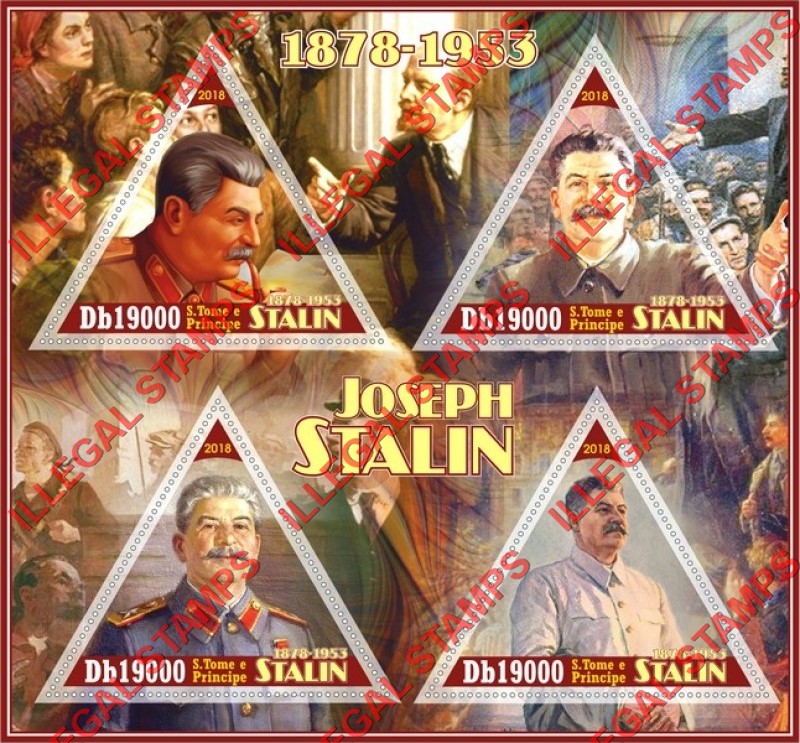 Saint Thomas and Prince Islands 2018 Joseph Stalin (different b) Illegal Stamp Souvenir Sheet of 4